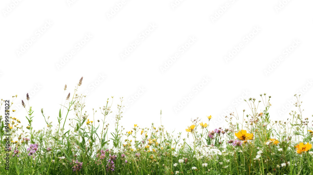 A vibrant meadow filled with colorful wildflowers and lush green grass ...