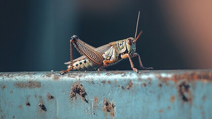 Wall Mural - Grasshopper isolated on metal background