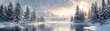 © Woranittha - Winter wonderland, snow-covered pine trees, a frozen lake, and soft falling snowflakes, 3D landscape