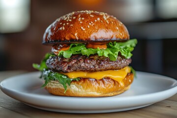 Canvas Print - Close Up of a Juicy Cheeseburger