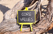 © Dzmitry - Core values symbol. Concept words Core values on beautiful black yellow blackboard. Beautiful tree background. Business value and core values concept. Copy space.