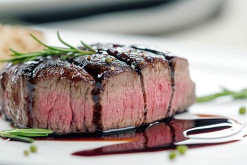 Canvas Print - Close-up of a Grilled Steak with Rosemary