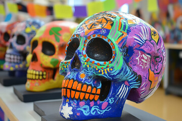 Canvas Print - Educational and Colorful Day of the Dead Cultural Festival with Community Art  