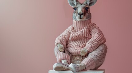 Wall Mural - Kangaroo Wearing Pink Sweater