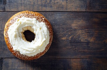 Wall Mural - Cream Cheese Bagel on Wooden Background