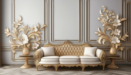 Wall Mural - 3D wallpaper for home interior with classic decorations, Ai generated wallpaper for home interior