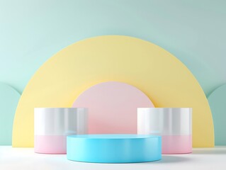 Wall Mural - abstract minimal geometric background, pastel colors, podiums for product presentation, cosmetic, advertising