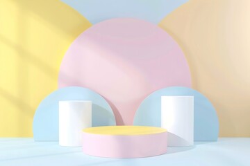 Wall Mural - abstract minimal geometric background, pastel colors, podiums for product presentation, cosmetic, advertising