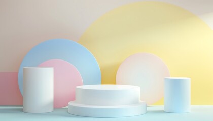 Wall Mural - abstract minimal geometric background, pastel colors, podiums for product presentation, cosmetic, advertising