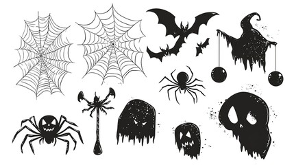 Canvas Print - Collection of Halloween silhouettes icon and character. spooky elements for Halloween decorations, silhouettes, sketch, icon, sticker.