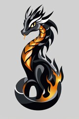 Sticker - Black and Gold Dragon with Flames