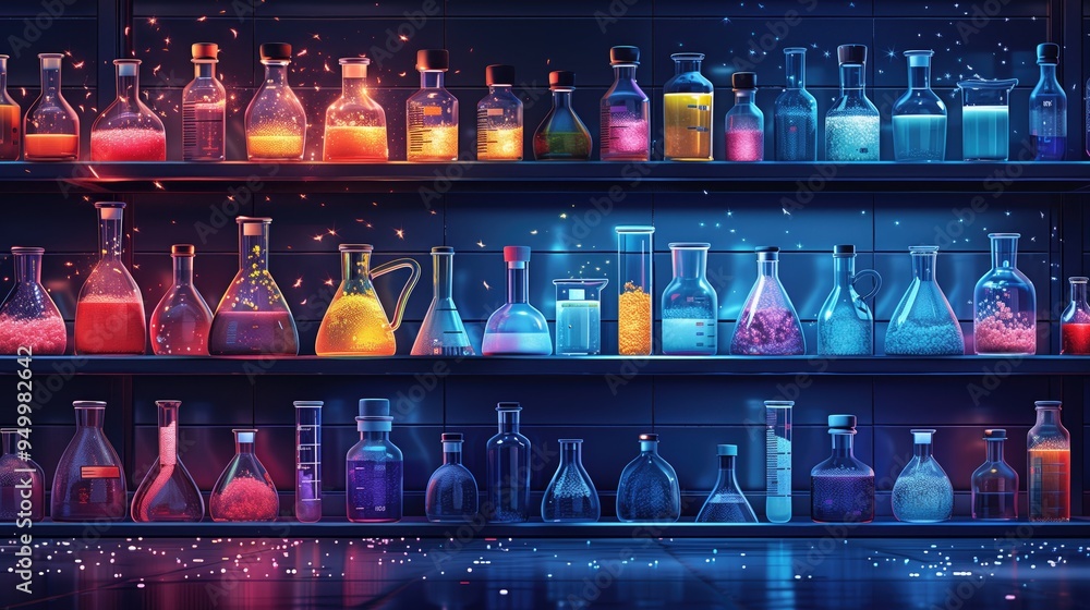 Lab Pp Graphics A vector graphic depicting a laboratory setting with molecular ...