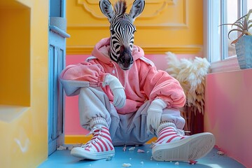 Poster - Zebra in a Pink Hoodie