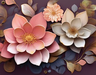 Beautiful Flower Background 3D Wallpaper Design. 3D Floral Abstract Wallpaper Rendering. Beautiful Flower Rendering.