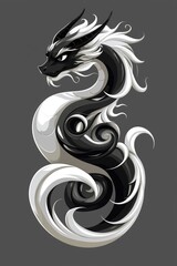 Canvas Print - Black and White Dragon Illustration