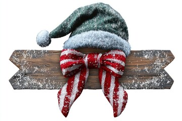 Canvas Print - Christmas Wooden Sign With Santa Hat And Scarf