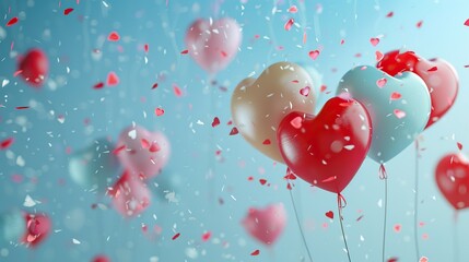 Wall Mural - Colorful heart-shaped balloons floating in the sky