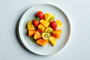 Poster - Fresh Fruit Salad on a White Plate