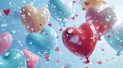 Wall Mural - Heart balloons with a festive background