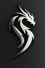 Wall Mural - Silver Dragon Logo on Black Background