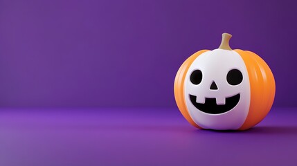 Canvas Print - 3D style Halloween pumpkin ghost on purple background 