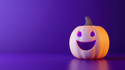 Sticker - 3D style Halloween pumpkin ghost on purple background