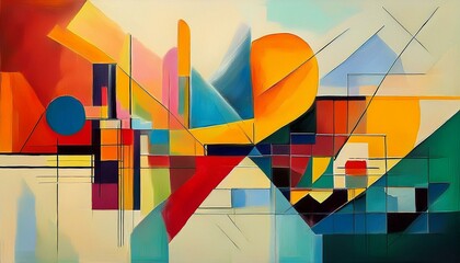 Poster - Modern abstract artwork background, geometric shapes, patterns, paint strokes in vivid colors, geometric shapes.