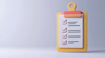 3d Clipboard, checklist symbol. Assignment target icon. Project task management and effective time planning tools. 3d rendering. Vector illustration, white background