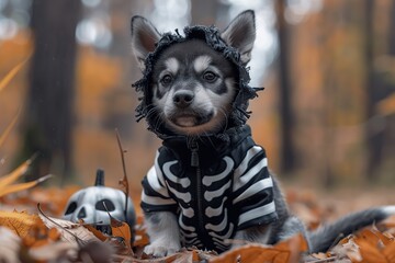 Sticker - Cute Puppy in Skeleton Costume