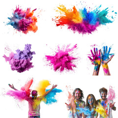 Poster - PNG Holi paint splash design element set, transparent background