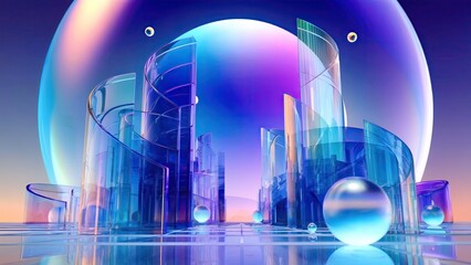 Futuristic glass architecture with vibrant colors. modern abstract shapes and design. concept of innovation and creativity. ideal for technology themes. artistic background