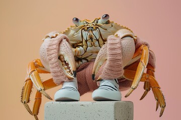 Poster - Crab Wearing Pink Knitwear and Sneakers