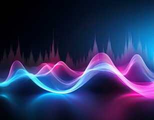 Canvas Print - Spectral wave with blue and pink colors on dark background Abstract audio visual effect concept design element Stock