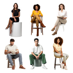 Poster - PNG diverse people sitting design element set, transparent background