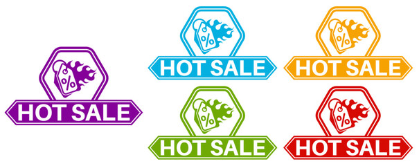 Wall Mural - set collections trendy colorful hot sale icon. price offer label fire flame symbol template design  vector illustration