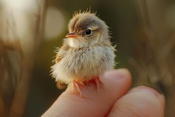 Canvas Print - A Tiny Bird on a Fingertip