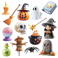 Poster - PNG Cute 3D halloween design element set, transparent background