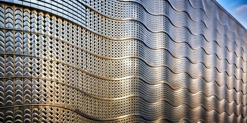 Poster - Metal sheet facade with intricate curve pattern on building exterior, architecture, details, metal sheet, facade, curve