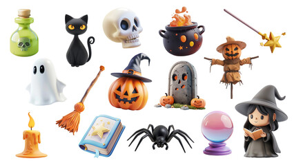 Wall Mural - PNG Cute 3D halloween design element set, transparent background