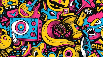 Wall Mural - Abstract Colorful Doodle Pattern.