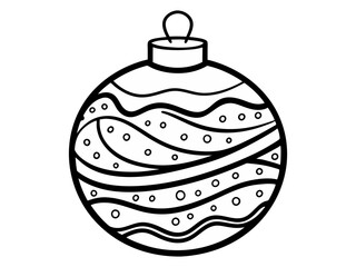 Poster - Black and white outline illustration of Christmas ornament with patterns. Isolated on white background. Concept of holiday decoration, festive design, seasonal coloring, Christmas craft template