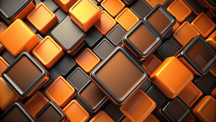 Poster - Abstract  of orange and black rounded boxes in a geometric background, abstract, background, render,geometric, orange, black