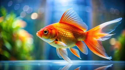 Vibrant gold fish swimming in a clear aquarium , underwater, pet, fish tank, aquatic, colorful, beautiful, exotic