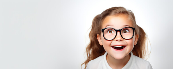 Wall Mural - A joyful young girl with pigtails smiling brightly while playing indoors on a sunny day