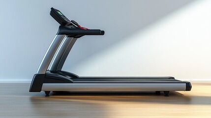 A sleek and modern treadmill with a digital display, ready for a cardio workout on a white background.