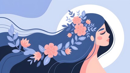  Whimsical Woman's Profile with Floral Elements 