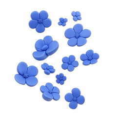 Wall Mural - falling blue flowers 3d render icon isolated on transparent background cutout