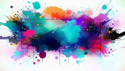 Wall Mural - Abstract painting with paint brush strokes, ink splatters and artistic design elements. A dirty watercolor texture, box, frame, grunge background, splash or creative shape for social media.