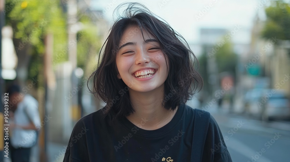 Ilustração Japanese woman in her 20s, casually dressed in a t-shirt ...