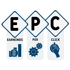 Poster - EPC - earnings per click acronym. business concept background. vector illustration concept with keywords and icons. lettering illustration with icons for web banner, flyer, landing